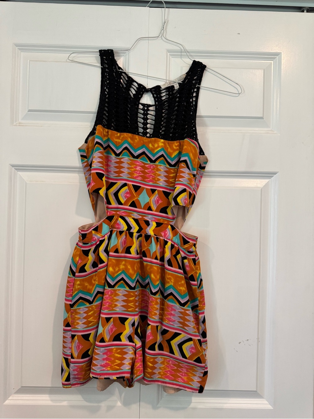 Lovers + Friends Colorful Geometric Print Crochet Romper Size S